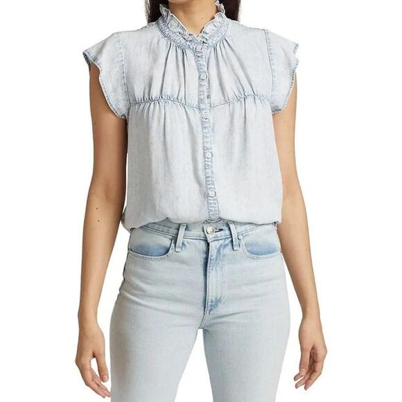 Rails Ruthie Light Acid Wash Button Down Ruffle Shirt Large - Picture 1 of 12